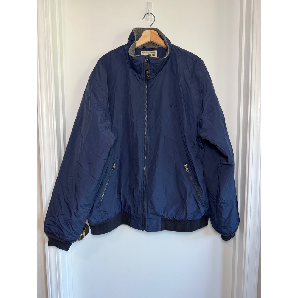 LL Bean Warm-Up‎ Jacket Mens XXL Navy Blue Fleece Lined Full Zip Windbreaker